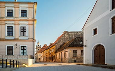 A view down a street in Osijek, Croatia